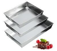KADAX Moules à Gâteau Rectangulaires - Lot de 3 (Argent) - Grand Moule à Pâtisserie avec Revêtement Antiadhésif et Bords Hauts, Accessoire de Cuisine