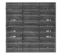 KADAX Mur à outils, système de stockage en plastique PP, étagère murale de différentes tailles, étagère murale d'atelier avec boîtes de rangement et supports à outils (39 x 39 cm) Noire