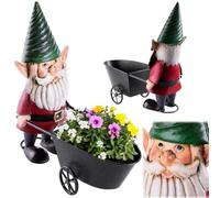 KADAX Nain de jardin 34 cm avec brouette, figurine de jardin en acier revêtu par pulvérisation, figurine décorative en métal, nain de jardin pour l'extérieur, figurines de jardin