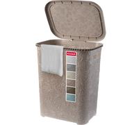 KADAX Panier à linge avec couvercle en plastique - Panier à linge pour salle de bain, vêtements, jouets, ornements, motifs ajourés - 55 l - Léger - Beige