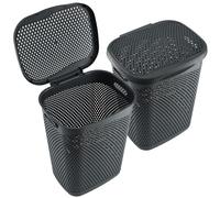 KADAX Panier à linge en plastique léger - Panier à linge en plastique - Perméable à l'air - Avec couvercle - Gris