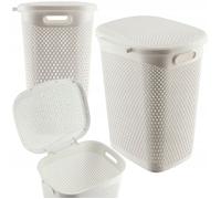 KADAX Panier à linge en plastique léger - Panier à linge en plastique - Perméable à l'air - Avec couvercle - Blanc
