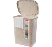 KADAX Panier à linge léger avec couvercle en plastique pour salle de bain, vêtements, jouets, ornements, motif ajouré, 55 l (crème)
