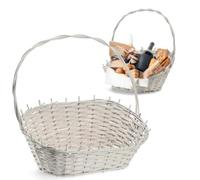 KADAX Panier cadeau, panier universel, en osier avec anse de qualité supérieure, panier à bouteilles, panier à bonbons, panier de rangement tressé, panier de présentation (blanc, grand)