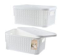 KADAX Panier de rangement avec couvercle - 6 l - Panier de rangement rectangulaire en plastique - Panier de rangement rectangulaire pour salle de bain, cuisine, chambre d'enfant, boîte de rangement