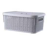 KADAX Panier de rangement avec couvercle, 6L, boîte de rangement en plastique, panier rectangulaire pour rangement, salle de bain, cuisine, chambre d'enfant, récipient de rangement (gris)