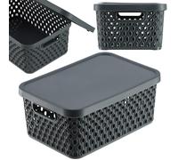 KADAX Panier de rangement avec couvercle, boîte de rangement en plastique, panier de rangement moderne, récipient avec trous de ventilation (4,5L, Gris)