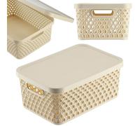 KADAX Panier de rangement, panier avec couvercle, boîte de rangement, boîte de rangement en plastique, panier de rangement moderne, récipient avec trous de ventilation (4,5L, Beige)