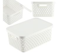 KADAX Panier de rangement, panier avec couvercle, boîte de rangement, boîte de rangement en plastique, panier à étagère moderne, conteneur avec trous de ventilation (4,5 L, blanc)