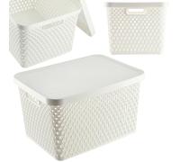 KADAX Panier de rangement, panier avec couvercle, boîte de rangement, en plastique, panier d'étagère moderne, récipient avec trous d'aération (18 l, blanc)