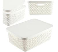 KADAX Panier de rangement, panier avec couvercle, boîte de rangement, en plastique, panier d'étagère moderne, récipient avec trous d'aération (12 l, blanc)