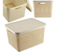 KADAX Panier de rangement, panier avec couvercle, boîte de rangement, en plastique, panier d'étagère moderne, récipient avec trous d'aération (18 l, beige)