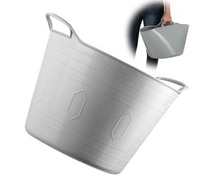 KADAX Panier en plastique flexible avec poignées, panier à linge, panier à jouets multifonctionnel, panier multi-usage, récipient rond pour vêtements, panier universel (gris clair, 26 l)