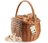 KADAX Panier ovale en osier pour champignons - Panier de pique-nique robuste avec poignée - Panier de transport pour le jardin - Marron - 41 x 25 x 44 cm