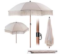 KADAX Parasol rond pour balcon, jardin, terrasse, piscine et plage, hauteur réglable, Marron/écru, grand