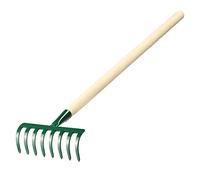 KADAX Petit râteau en métal, manche en bois, balai à feuilles, râteau à gazon pour jardin