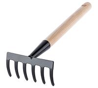 KADAX Petit râteau en métal, râteau avec manche en bois, râteau à feuilles, râteau à gazon pour jardin, râteau de jardin, râteau à main, petit éventail (6 dents)