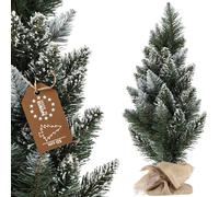 KADAX Petit sapin de Noël artificiel de 60 cm, arbre décoratif, pin enneigé, en plastique PVC, arbre de Noël, avec support et sac en jute (Anna 60 cm)