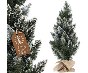 KADAX Petit sapin de Noël artificiel de 60 cm, arbre décoratif, pin enneigé, en plastique PVC, arbre de Noël, avec support et sac en jute (Anna 60 cm)