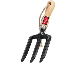 KADAX Petite fourchette à fleurs en métal avec poignée en bois confortable, fourche de jardin, fourche funéraire, truc de jardin avec bords arrondis, outils de jardin (3 dents, noir)