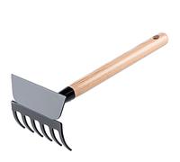 KADAX Petite Serfouette en métal à manche court double pioche robuste pour désherber les mauvaises herbes (6 dents, forme trapézoïdale)