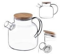 KADAX Pichet en verre de 1,5 l avec couvercle en bambou, pichet en verre robuste, carafe à eau avec poignée, bec et passoire, carafe à eau, carafe en verre (1,5 l)