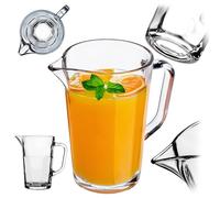 KADAX Pichet en verre robuste, 1 l, avec bec verseur et poignée pratique, carafe en verre pour boissons froides, jus, lait, thé glacé, transparent (Tim)