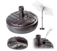 KADAX Pied de parasol, Porte-parasol rond, Support à remplir avec du sable, de l'eau ou du gravier, Support en plastique pour jardin, terrasse, plage (Version 1 ronde, marron)