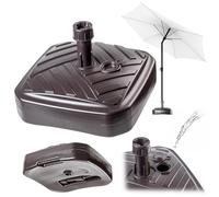 KADAX Pied de parasol rond, Support de parasol remplissable avec du sable, de l'eau ou du gravier, Support en plastique pour jardin, terrasse, plage (Version 1 Carré, Marron)