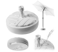 KADAX Pied de parasol rond, Support de parasol remplissable avec du sable, de l'eau ou du gravier, Support en plastique pour jardin, terrasse, plage (Version 1 ronde, blanc)
