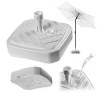 KADAX Pied de parasol rond, Support de parasol remplissable avec du sable, de l'eau ou du gravier, Support en plastique pour jardin, terrasse, plage (Version 1 Carré, Blanc)