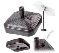KADAX Pied de parasol rond, support de parasol remplissable avec du sable, de l'eau ou du gravier, support en plastique pour jardin, terrasse, plage (Version 2 carrée, brun)