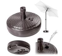 KADAX Pied de parasol rond, Support de parasol remplissable avec du sable, de l'eau ou du gravier, Support en plastique pour jardin, terrasse, plage (Version 2 ronde, brun)