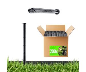 KADAX Piquets d'ancrage au sol, 25 cm, ancres de sol en plastique, clous de terre, fixations avec bosses, piquets d'ancrage en plastique pour clôtures et treillis de gazon (Noir, Rond, 200 pièces)