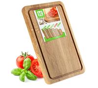 KADAX Planche à découper rectangulaire en chêne - 5 tailles différentes - Planche en bois avec trille à jus - Planche de service pour fromage, planche à petit-déjeuner (20 x 30 cm)