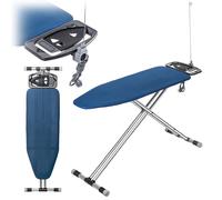 KADAX Planche à repasser pliable avec repose-fer et support de câble, 120 x 42 cm, table à repasser réglable en hauteur avec prise intégrée et rallonge (bleu foncé)
