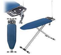 KADAX Planche à repasser pliable avec repose-fer et support de câble, 120 x 42 cm, table à repasser réglable en hauteur avec prise intégrée et rallonge (bleu foncé)