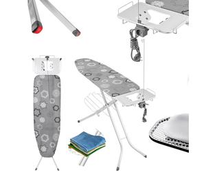 KADAX Planche à Repasser pour Centrale Vapeur, Table à Repasser Pliable avec Prise de Courant, Housse en Coton et Hauteur Réglable (120 x 38 cm, Gris)