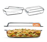 KADAX Plat à Gratin en Verre Résistant à la Chaleur avec Couvercle et Poignées, Cocotte Transparente Idéale pour la Cuisson au Four (Rectangulaire, 3.95L)