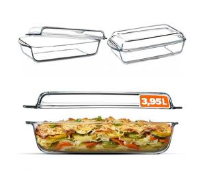 KADAX Plat à Gratin en Verre Résistant à la Chaleur 3.95L avec Couvercle et Poignées, Cocotte Transparente Idéale pour la Cuisson au Four (Rectangulaire)