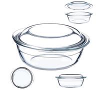 KADAX Plat à Gratin en Verre Résistant à la Chaleur avec Couvercle et Poignées, Cocotte Transparente Idéale pour la Cuisson au Four (Rond, 2.2L)