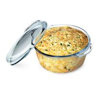 KADAX Plat à Gratin en Verre Résistant à la Chaleur avec Couvercle et Poignées, Cocotte Transparente Idéale pour la Cuisson au Four (Rond, 2.15L)