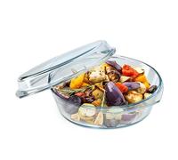 KADAX Plat à Gratin en Verre Résistant à la Chaleur avec Couvercle et Poignées, Cocotte Transparente Idéale pour la Cuisson au Four (Rond, 2.8L)