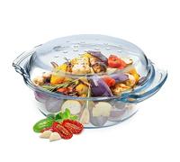 KADAX Plat à Gratin en Verre Résistant à la Chaleur avec Couvercle et Poignées, Cocotte Transparente Idéale pour la Cuisson au Four (Rond, 2.4L)