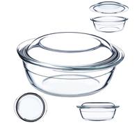 KADAX Plat à Gratin en Verre Résistant à la Chaleur avec Couvercle et Poignées, Idéale pour la Cuisson au Four (Rond, 2.2L)