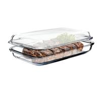 KADAX Plat à gratin rectangulaire de 6 l en verre résistant à la chaleur avec couvercle, passe au lave-vaisselle, plat à rôtir, plat à gratin en verre pour lasagnes, gâteaux (transparent)