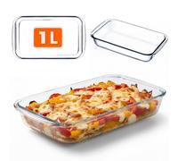 KADAX Plat rectangulaire de 1L en verre résistant à la chaleur, plats de cuisson allant au lave-vaisselle, ustensile pour rôtir, plat à gratin en verre pour lasagnes, gâteaux