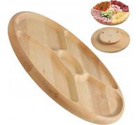 KADAX Plateau de service, plateau tournant en bois naturel, 33,5cm plateau tournant avec compartiments, plateau de service pour chips et dip, plateau snack pour servir la viande (bois de hêtre)