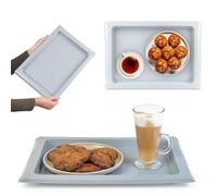 KADAX Plateau rectangulaire en plastique antidérapant pour cuisine - Plateau de service avec poignées pour café et petit déjeuner (gris clair)