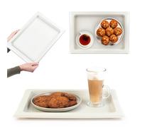 KADAX Plateau rectangulaire en plastique antidérapant pour cuisine - Plateau de service avec poignées - Plateau à café avec poignées - Plateau de petit-déjeuner - Plateau à café (blanc)